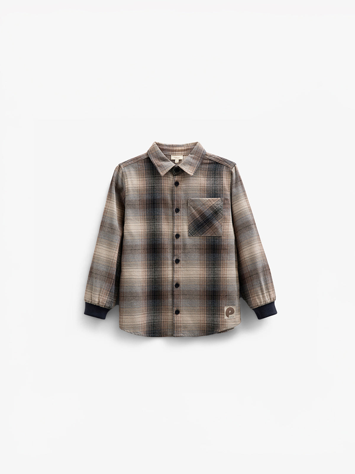 Kariertes Flanellhemd mit Rippbündchen - Kids - Brown Navy Check | 100529 Henry