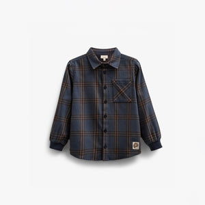 Kariertes Flanellhemd mit Rippbündchen - Kids - Navy Check | 100530 Henry