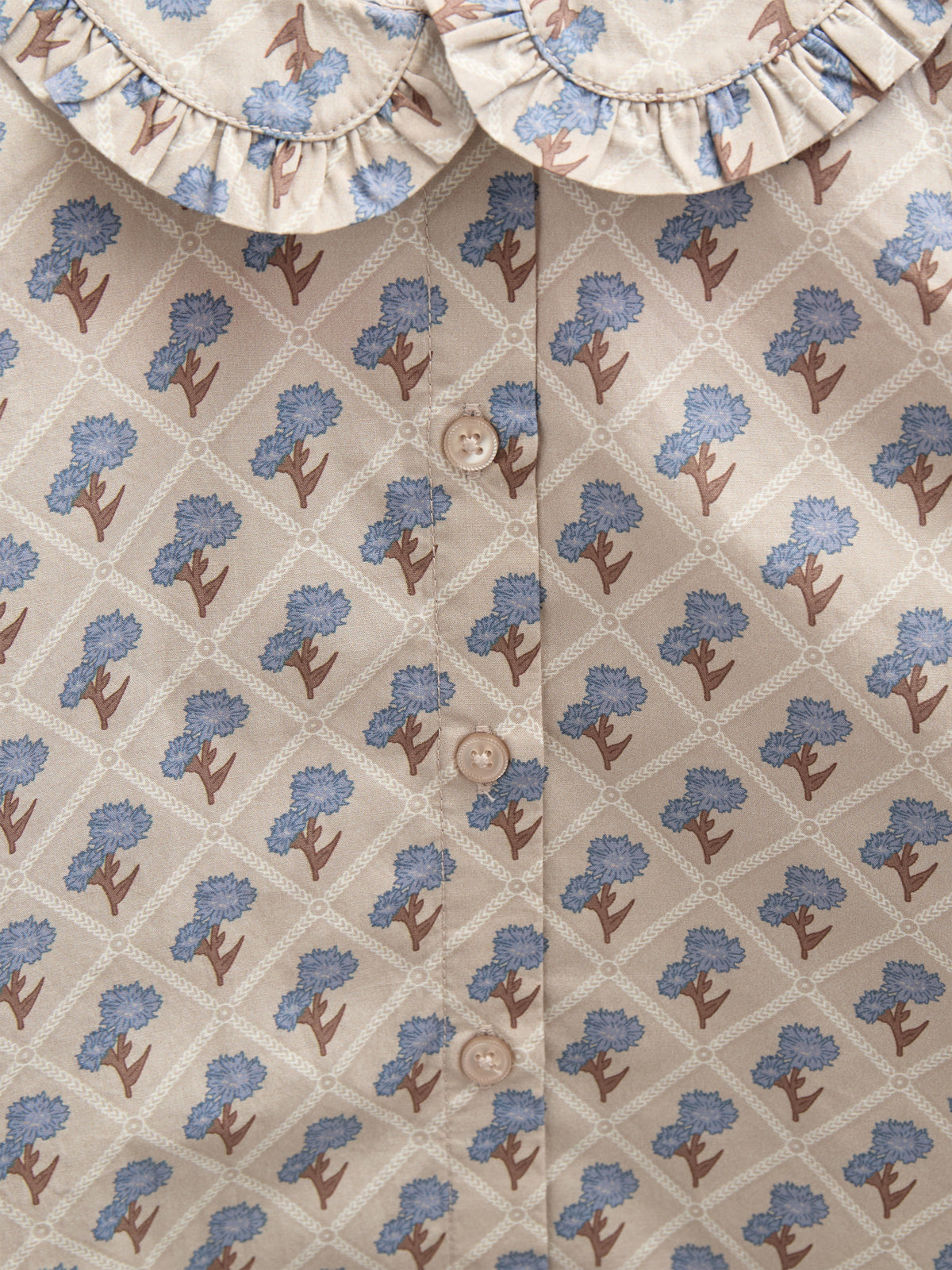 Bedruckte Popeline-Bluse aus Baumwolle mit Kragen - Kids - Caffe Latte w. Blue | 100726 Amine