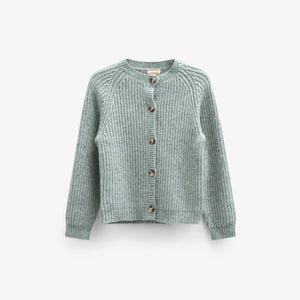 unisex Strickjacke in Wollmischung - Kids - Green Melange | 100747 Cork