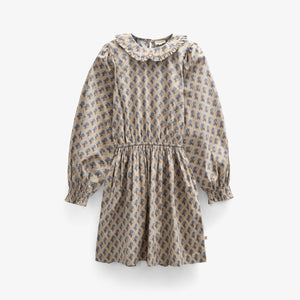 Bedrucktes Kleid aus Baumwollpopeline mit Gummizug in der Taille - Tween - Caffe Latte w. Blue | 100801 Amine