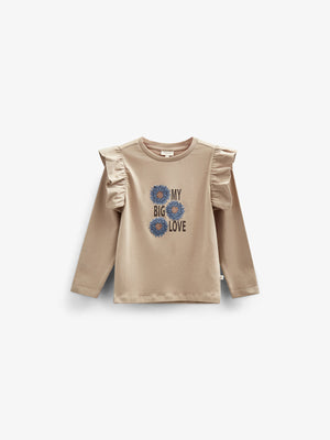 Jersey-Bluse mit Rüschenärmeln und Frontprint - Kids - Caffe Latte | 100842 Demi