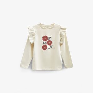 Jersey-Bluse mit Rüschenärmeln und Frontprint - Tween - Off White | 100845 Demi
