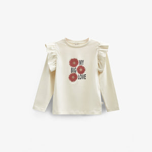 Jersey-Bluse mit Rüschenärmeln und Frontprint - Kids - Off White | 100844 Demi