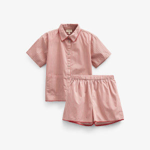 Gestreiftes Poplinhemd und Shorts Set - Kids - Old Rose/Cherry Red | 100946 Olivia