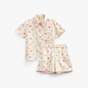 Bedrucktes Gaze Hemd und Shorts-Set - Kids - Offwhite/Cherry Red | 100972 Fiona