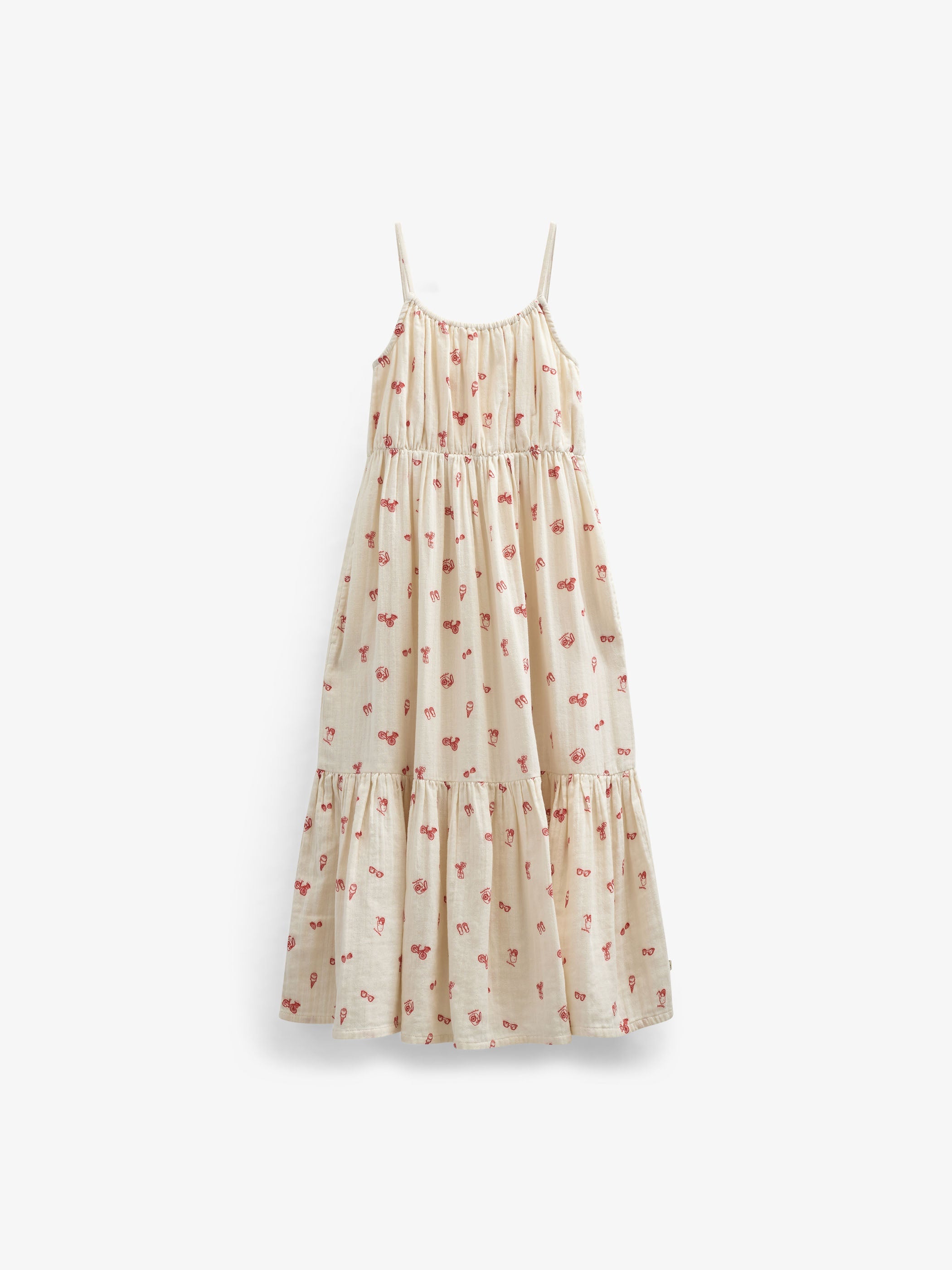 Bedrucktes Gaze-Midi-TrΓ€gerkleid - Tween - Offwhite/Cherry Red | 100974 Fiona