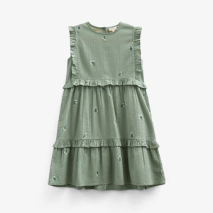 Besticktes Seersucker-Kleid - Kids - Dusty Green | 100976 Nora