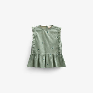 Besticktes Seersucker-Top - Kids - Dusty Green | 100980 Nora
