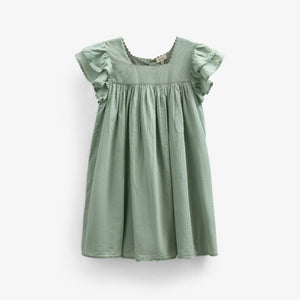 Baumwollkleid mit Zick Zack RΓΌsche - Kids - Dusty Green | 101035 Alma