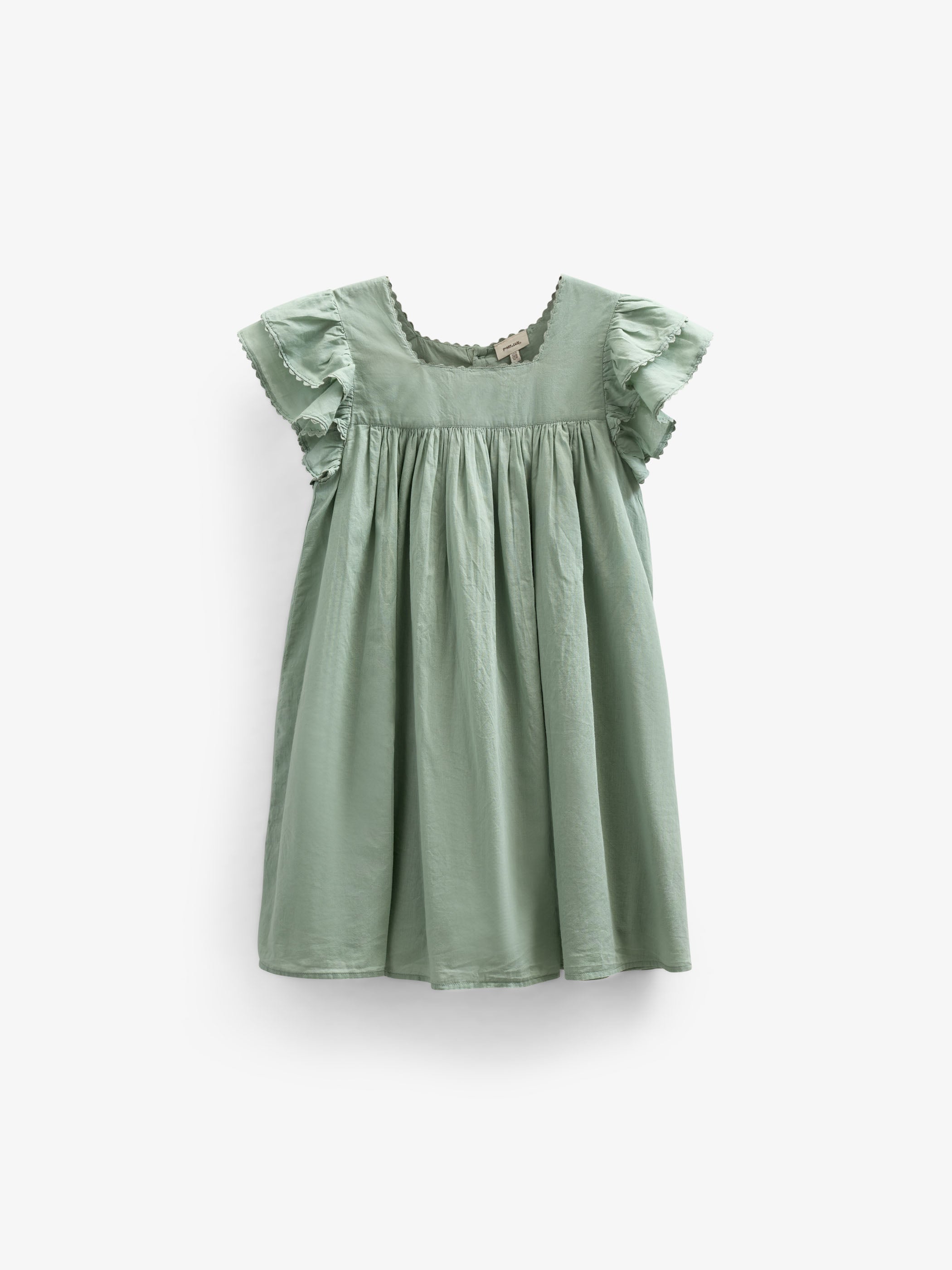 Baumwollkleid mit Zick Zack RΓΌsche - Kids - Dusty Green | 101035 Alma