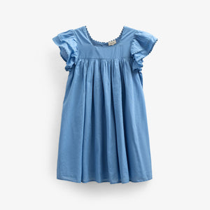 Baumwollkleid mit Zick Zack Rüsche - Kids - Dusty Blue | 101036 Alma