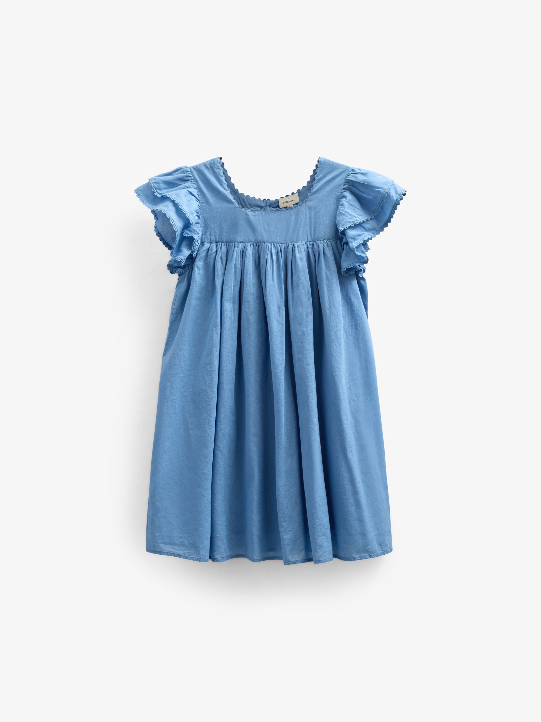 Baumwollkleid mit Zick Zack Rüsche - Kids - Dusty Blue | 101036 Alma