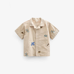 Besticktes Kurzarm-Baumwollhemd - Kids - Light Beige | 101061 Erik