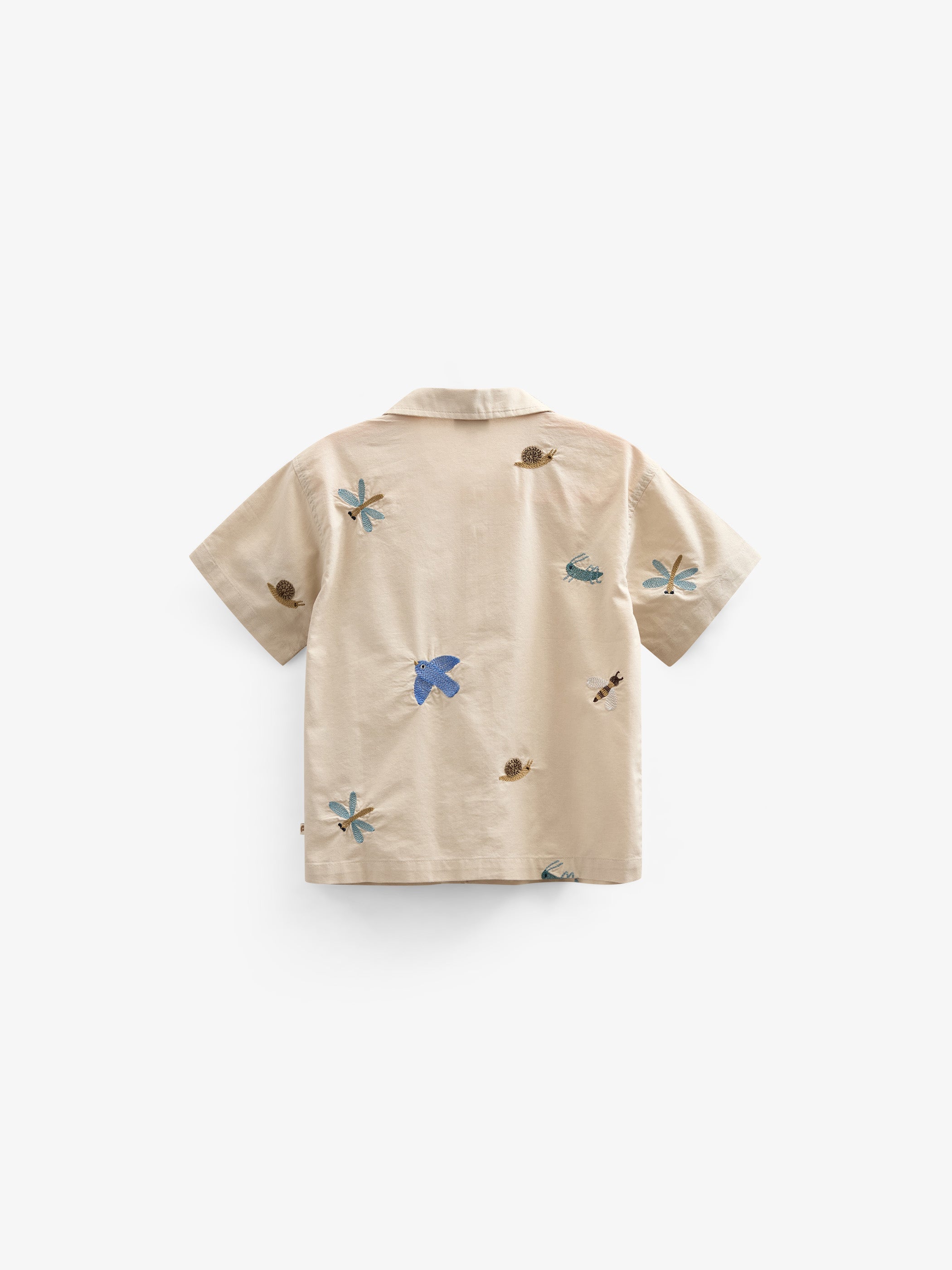 Besticktes Kurzarm-Baumwollhemd - Kids - Light Beige | 101061 Erik