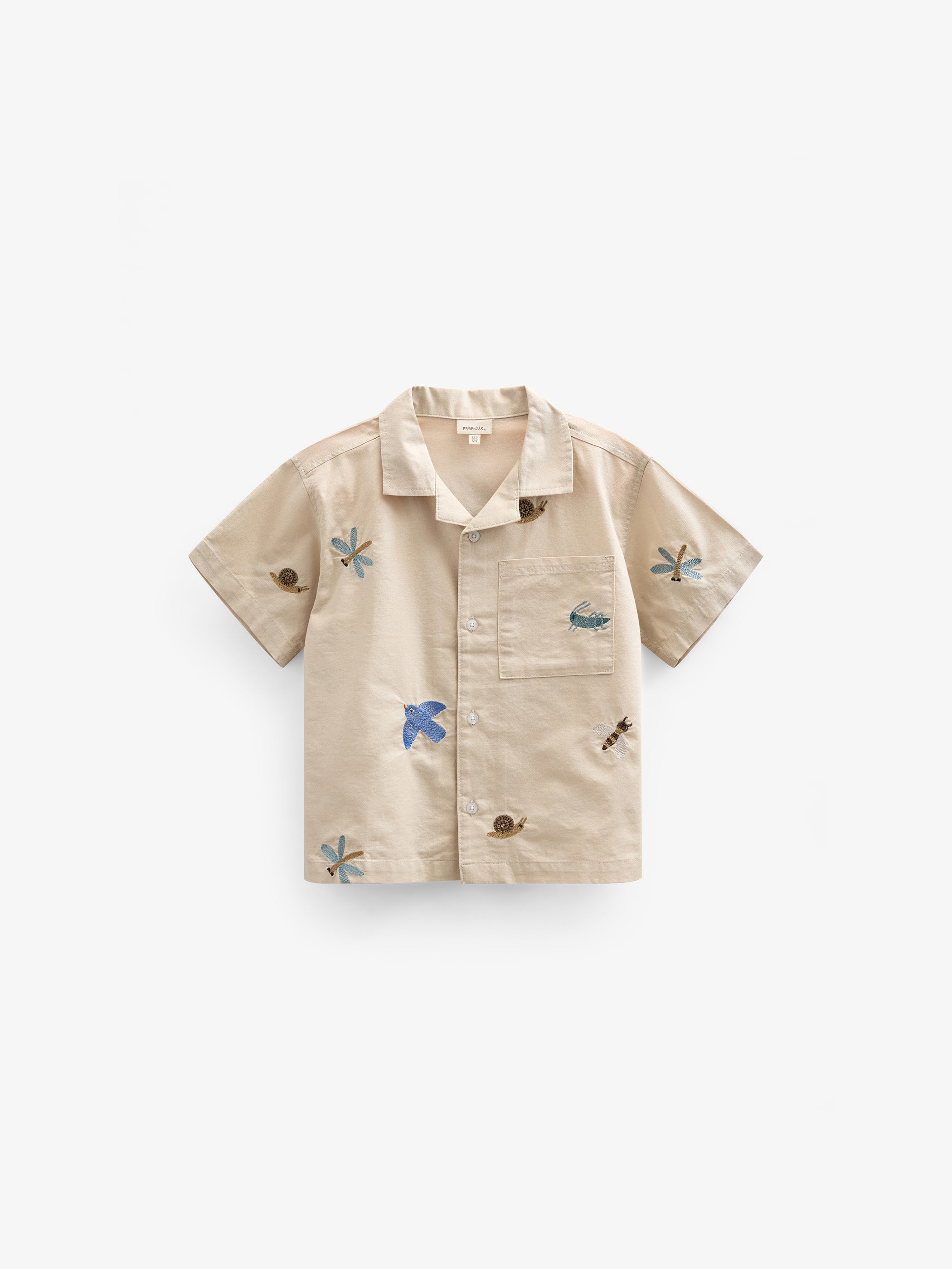 Besticktes Kurzarm-Baumwollhemd - Tween - Light Beige | 101096 Erik