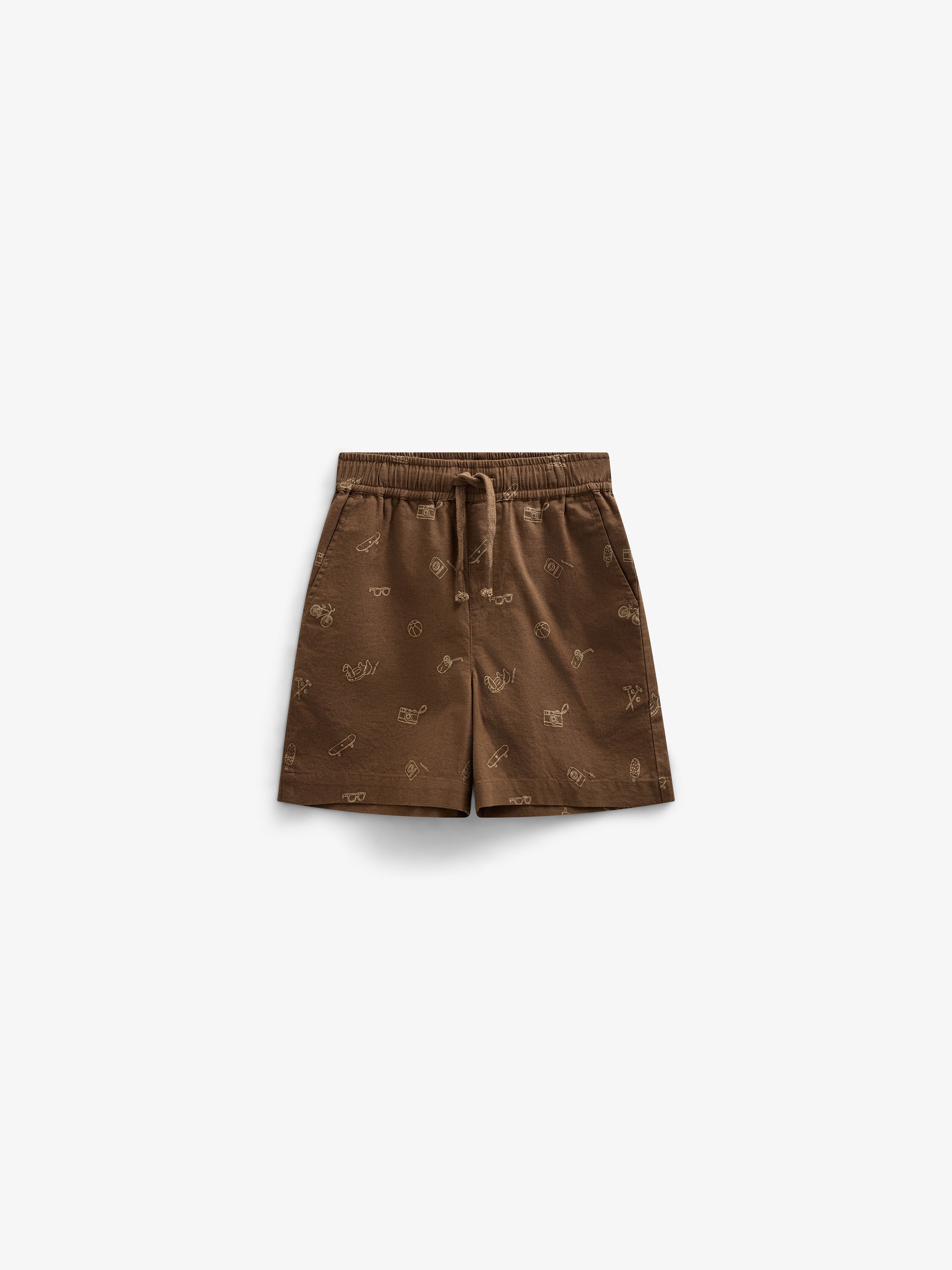 Bedruckte Leinenmix Shorts - Kids - Dark Brown | 101171 William