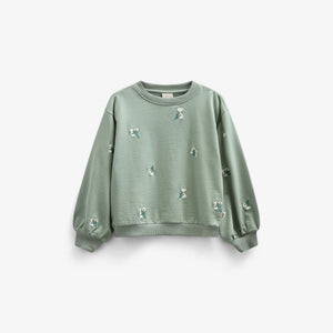 Besticktes Crewneck Sweatshirt - Tween - Dusty Green | 101212 Kimber