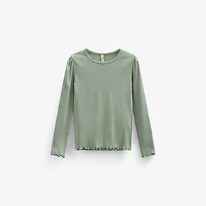 LangΓ€rmeliges T-Shirt aus Modalripp - Kids - Dusty Green | 101310 Lottie