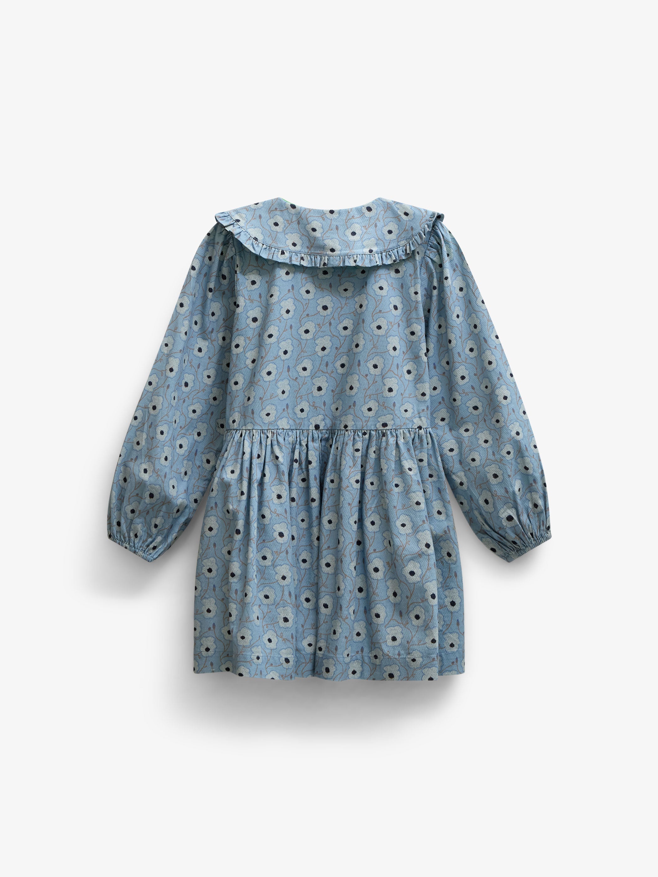Floral Cotton Dress with Collar - Kids - Blue/Brown | 101427 Nova