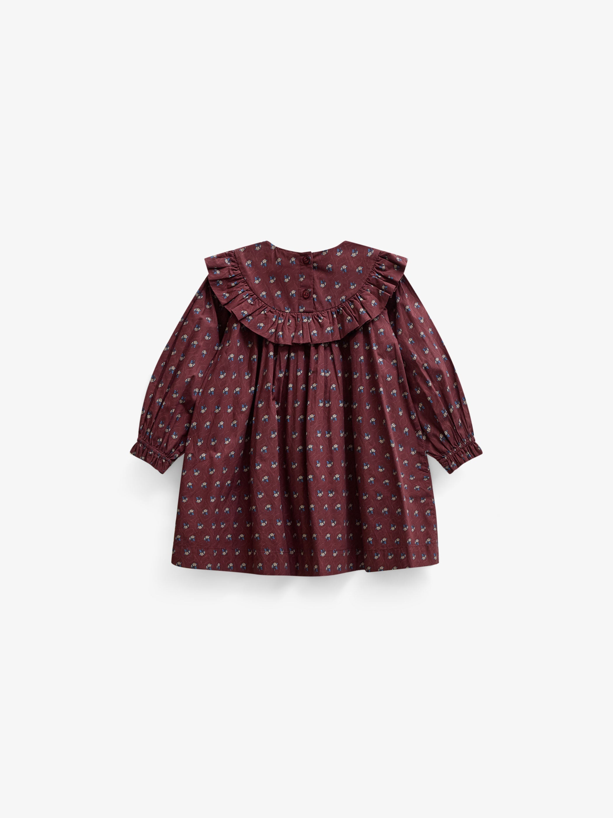 Ruffle Yoke Poplin Dress - Kids - Bordeaux Flowerprint | 101442 Julia