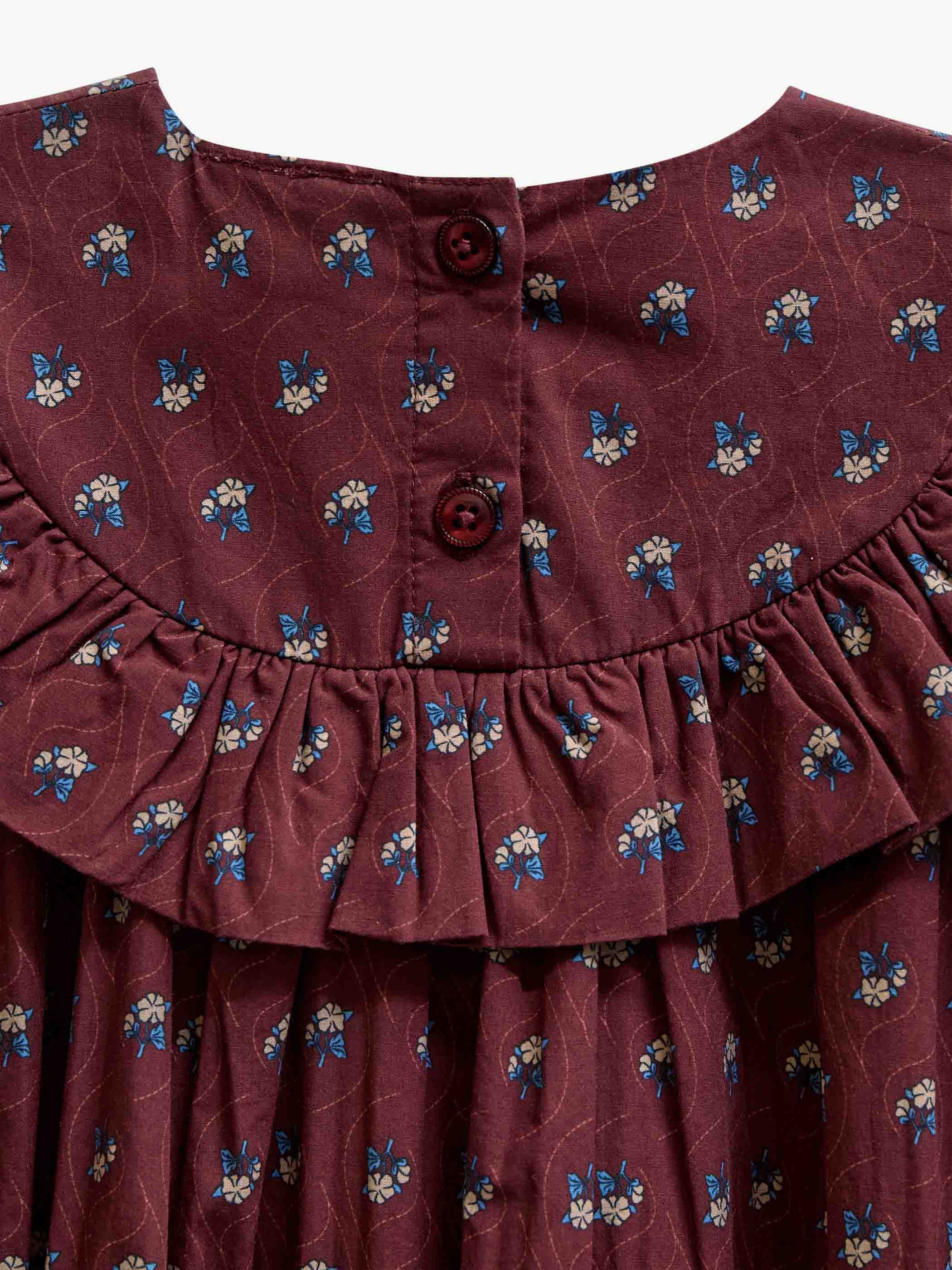 Ruffle Yoke Poplin Dress - Kids - Bordeaux Flowerprint | 101442 Julia