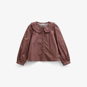 Frill Collar Poplin Blouse - Tween - Bordeaux Check | 101450 Julia