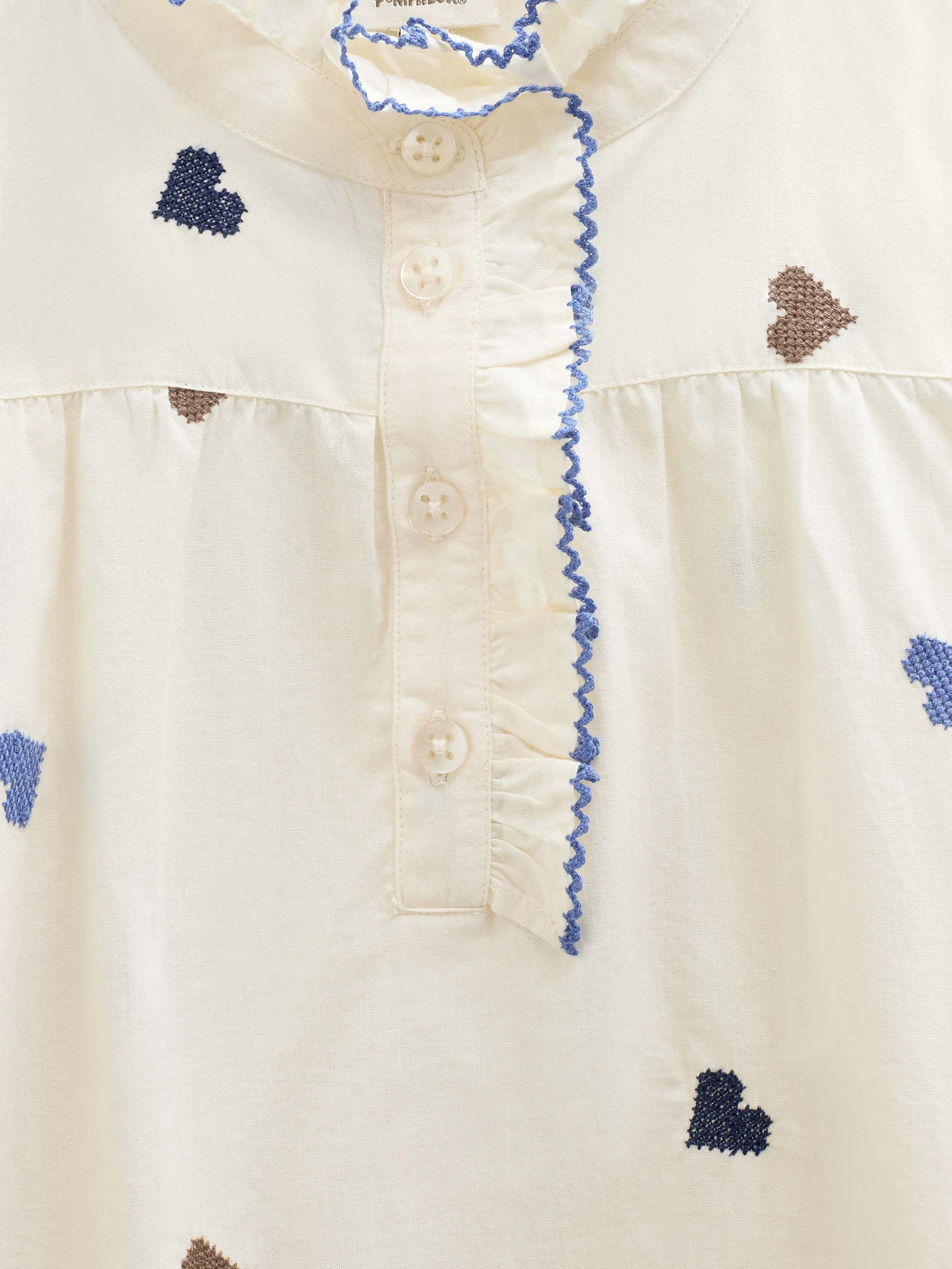 Baumwollbluse mit Herzstickerei Kids - Blue/Brown | 101455 Elina