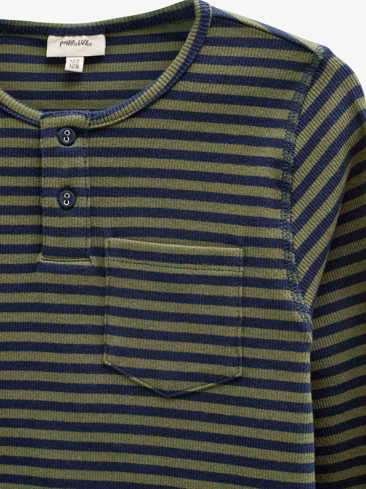 Geripptes Langarmshirt mit Knopfleiste Tween - Moss Green/Navy Stripe | 101596 Conrad