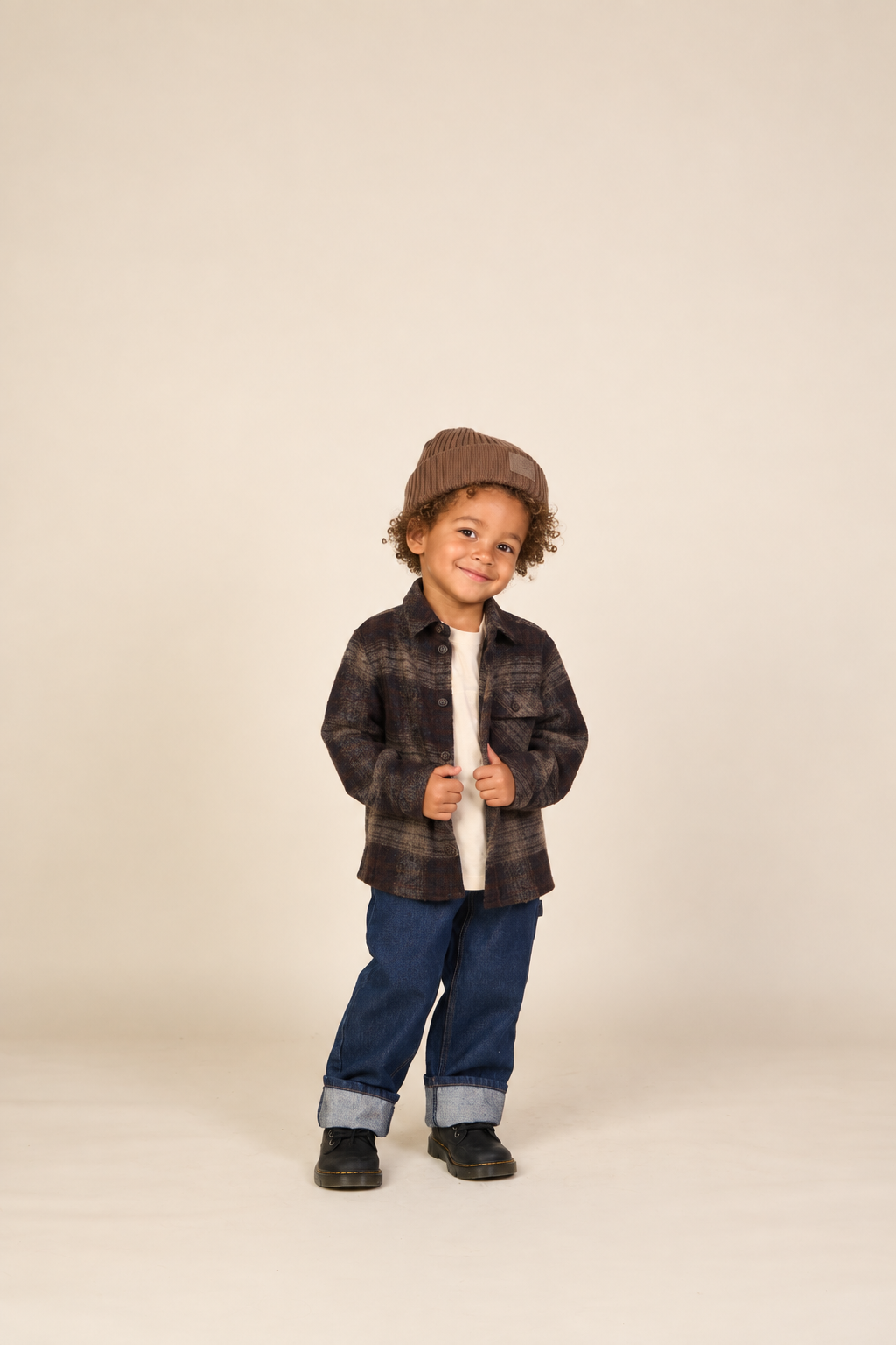 Kariertes Overshirt aus gebürsteter Wollmischung Kids - Brown Check | 101525 Daxton