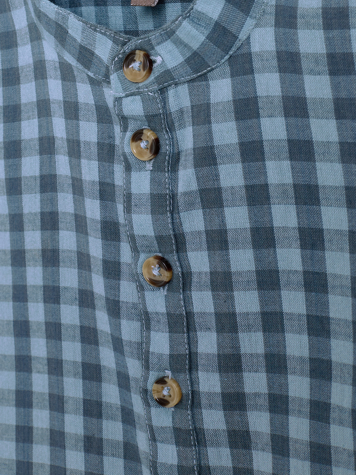 Micro Gingham Baumwollhemd - Kids - Blue