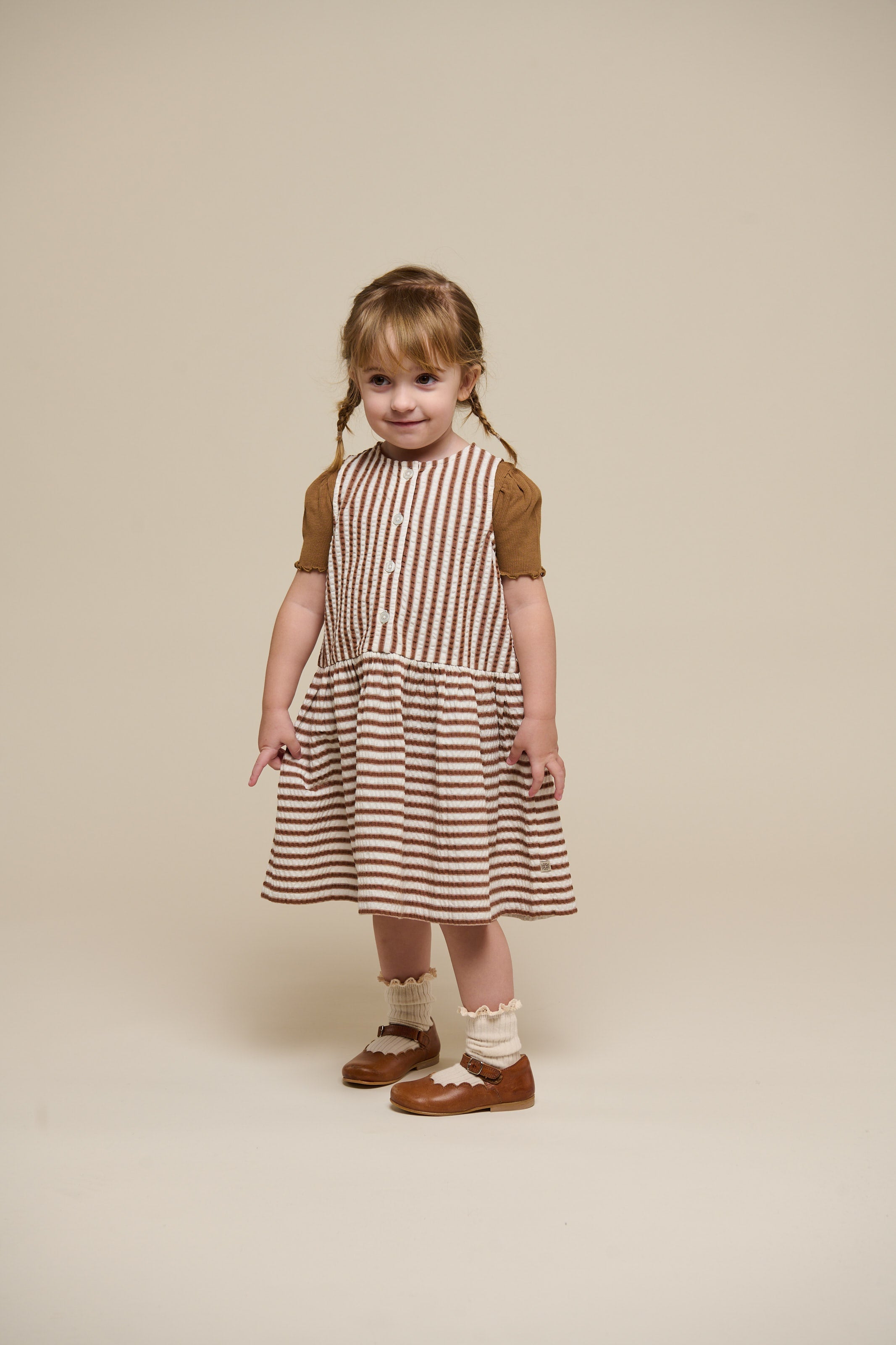 Gestreiftes Seersucker-Kleid - Kids - Brown | 101195 Nadia