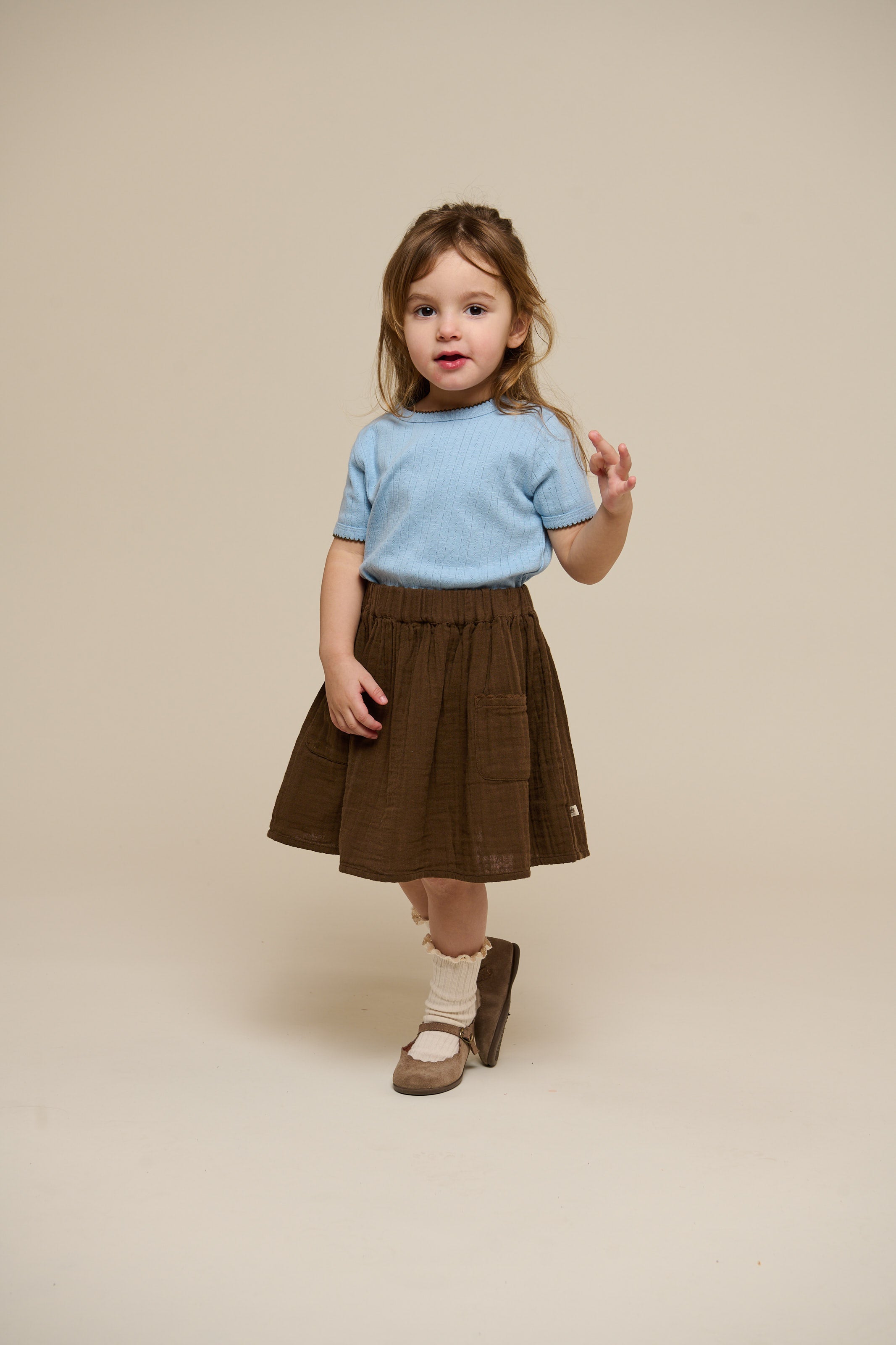 Pointelle T-Shirt mit Kontrast-Picot - Kids - Powder Blue | 101285 Drew