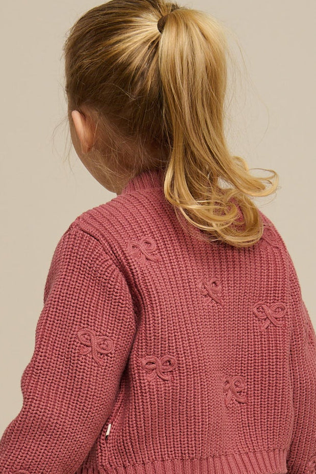 Baumwollstrickjacke mit Schleifen - Kids - Old Rose | 100792 Freya