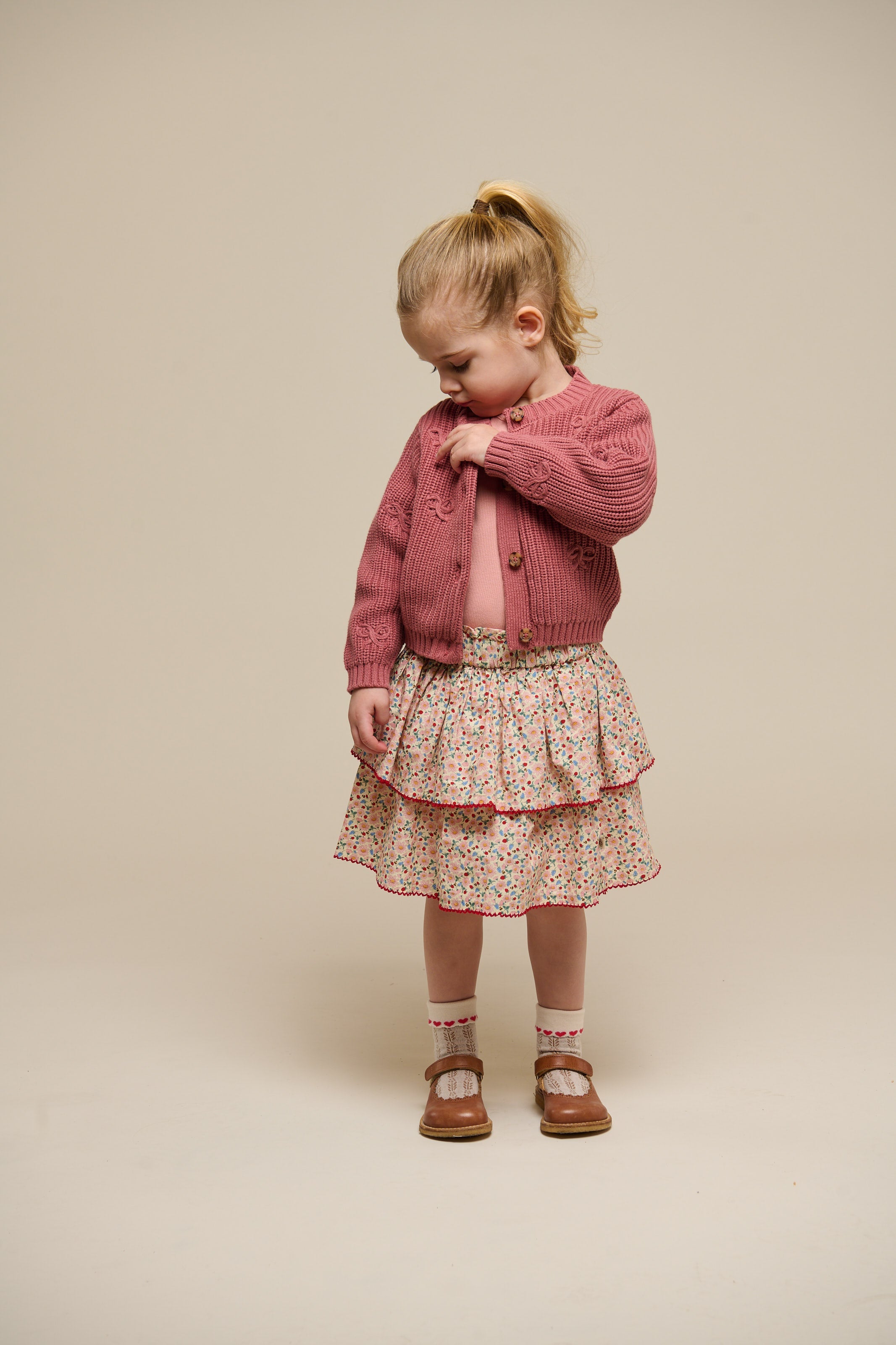 Baumwollstrickjacke mit Schleifen - Kids - Old Rose | 100792 Freya