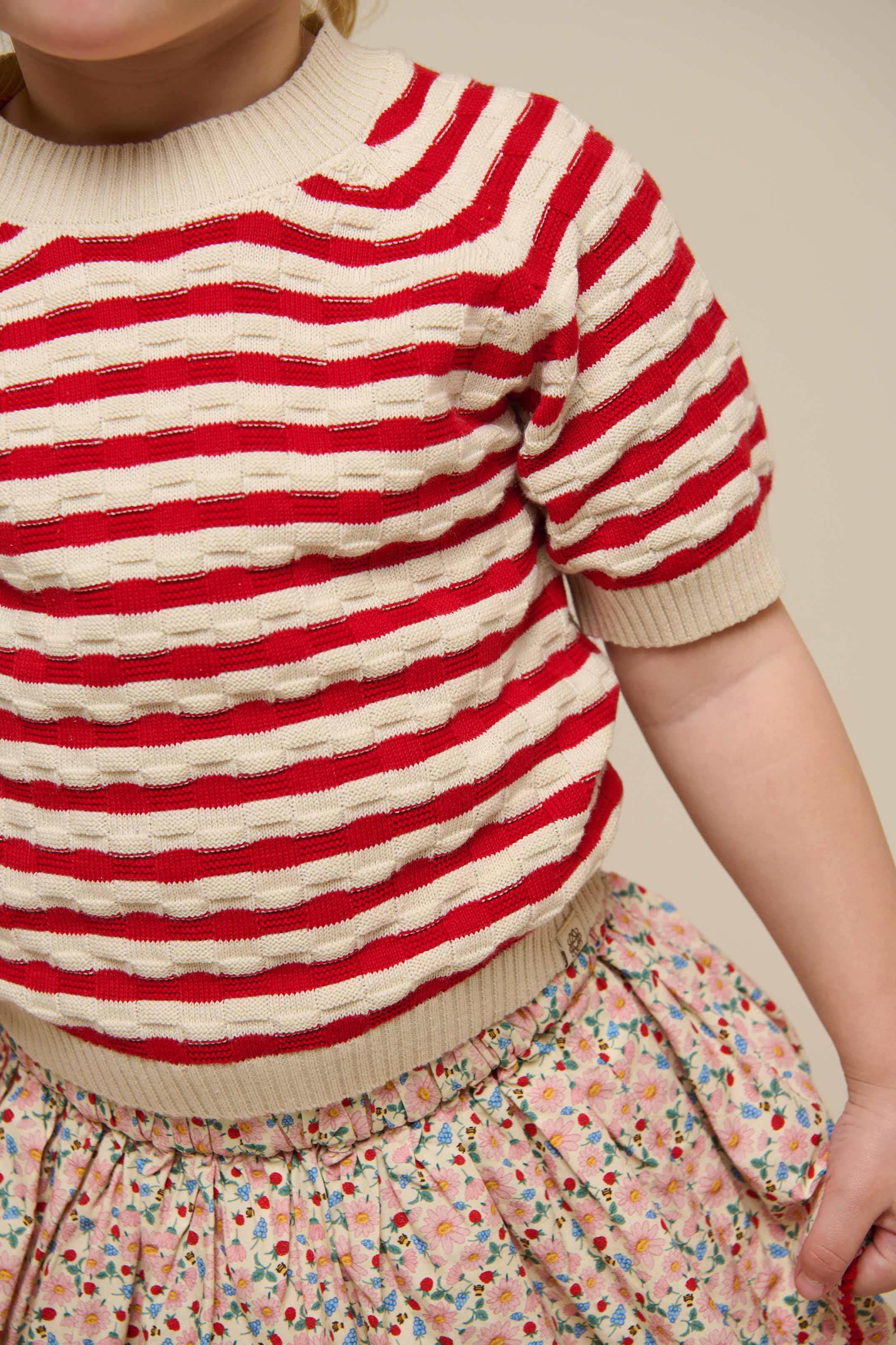 Gestreifter Kurzarm-Baumwollstrick - Kids - Cherry Red Stripe | 101239 Martha