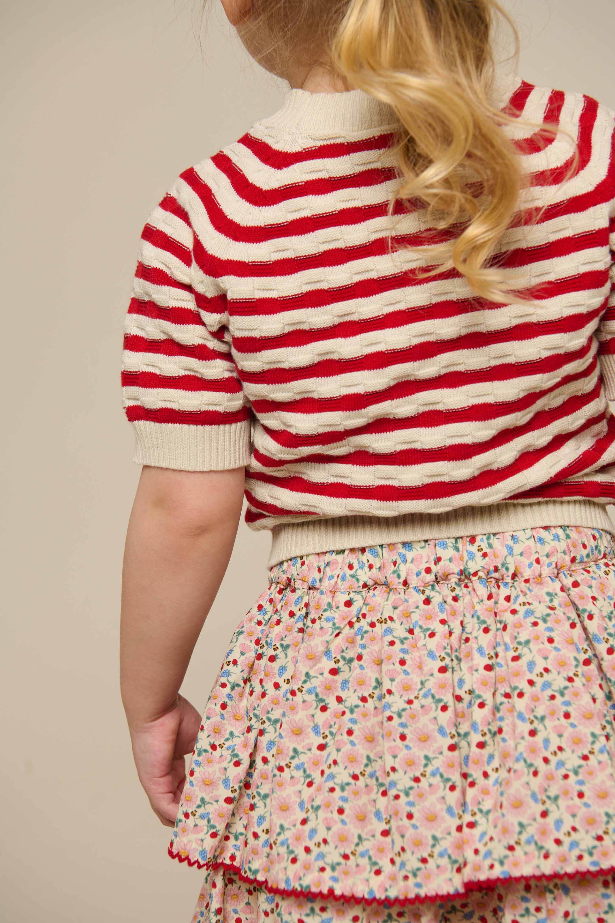 Gestreifter Kurzarm-Baumwollstrick - Kids - Cherry Red Stripe | 101239 Martha