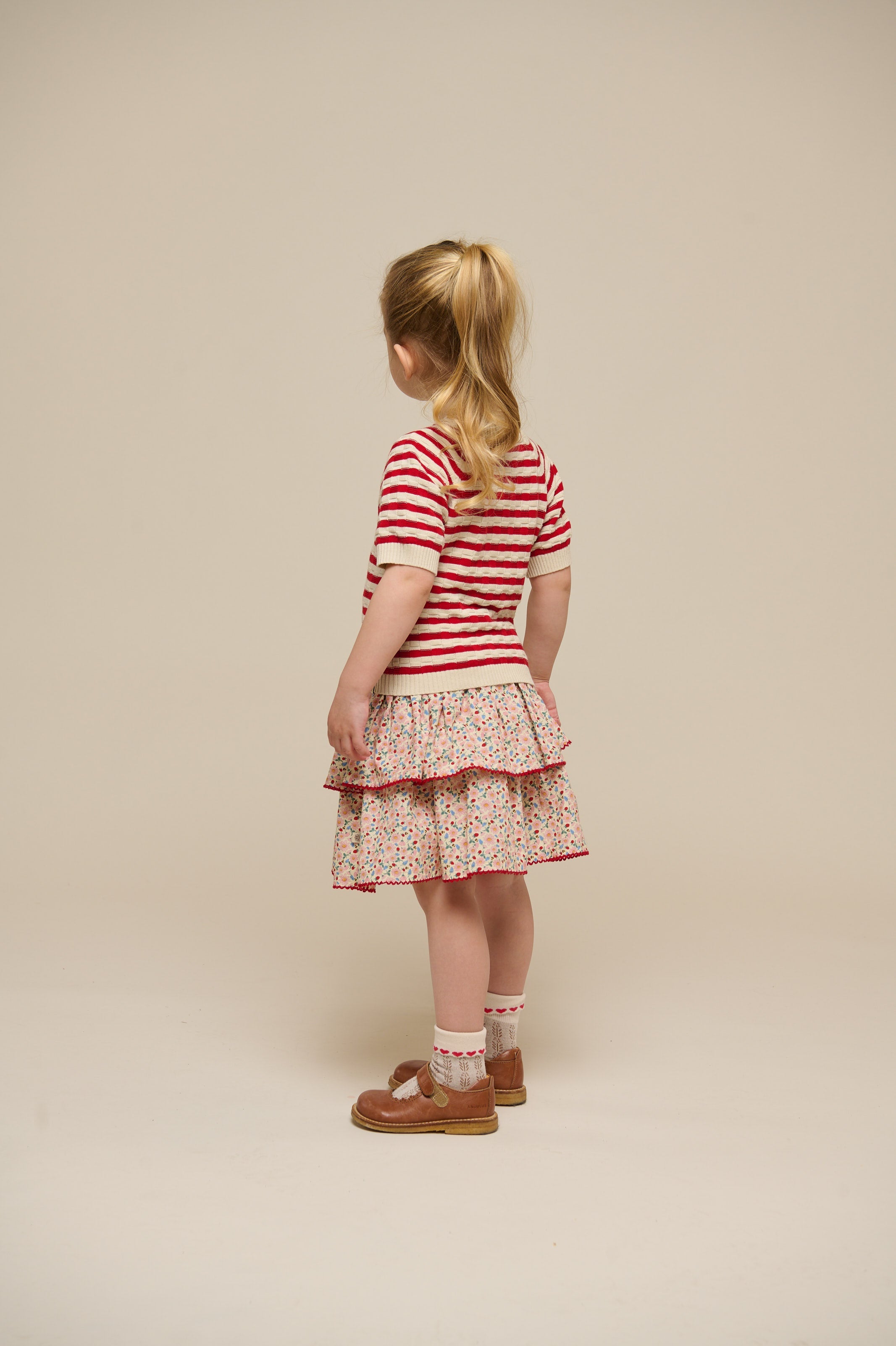 Gestreifter Kurzarm-Baumwollstrick - Kids - Cherry Red Stripe | 101239 Martha