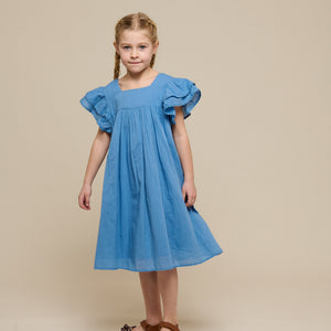 Baumwollkleid mit Zick Zack Rüsche - Tween - Dusty Blue | 101067 Alma