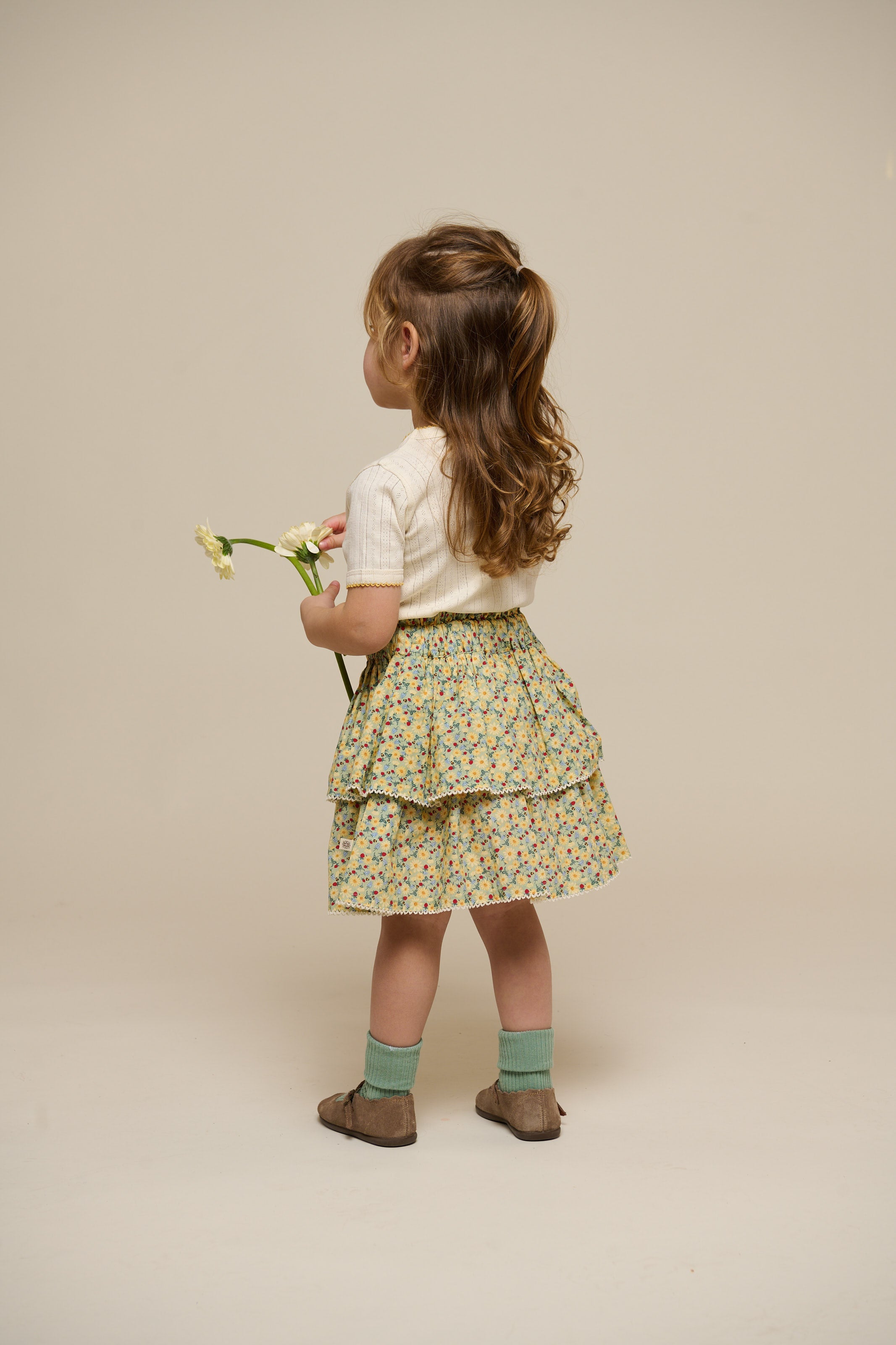 Poplin-Rock mit Blumenmuster und Rüsche - Kids - Green | 100954 Poppy