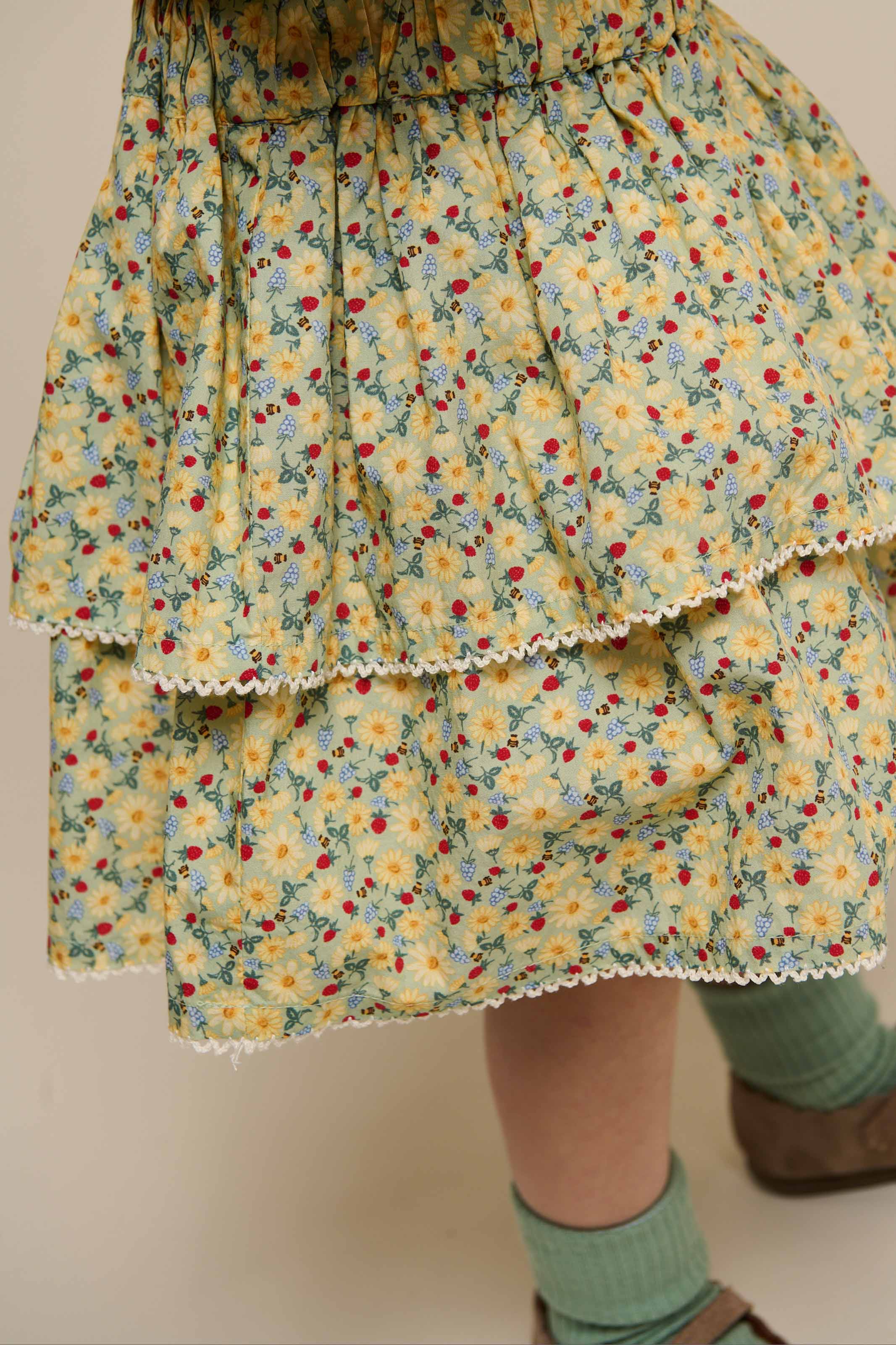 Poplin-Rock mit Blumenmuster und Rüsche - Kids - Green | 100954 Poppy