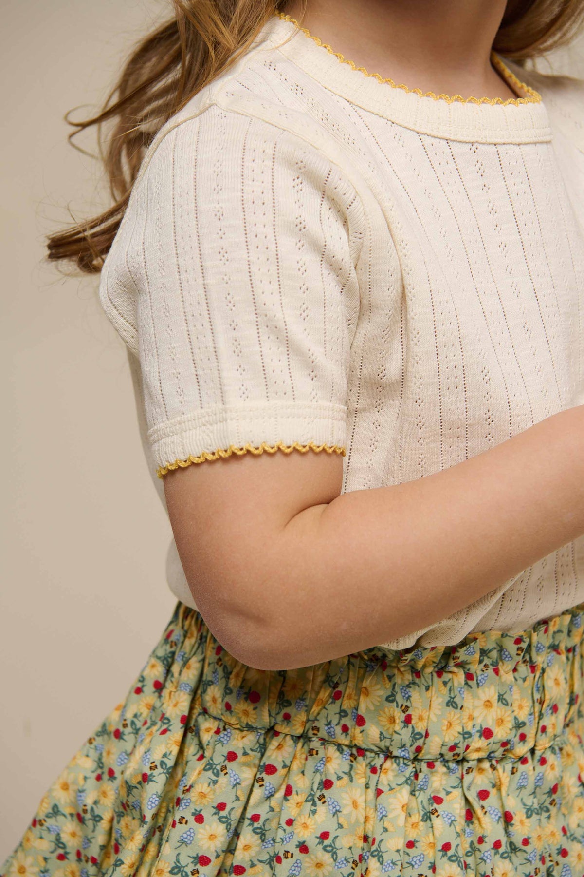 Pointelle T-Shirt mit Kontrast-Picot - Kids - Off White | 101289 Drew