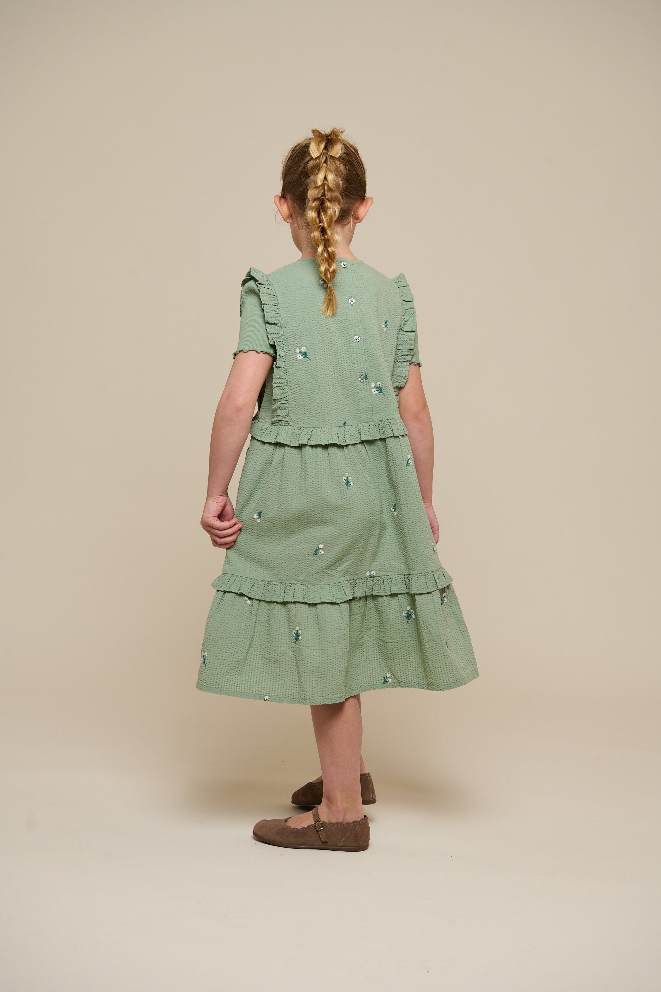Besticktes Seersucker-Kleid - Tween - Dusty Green | 100977 Nora