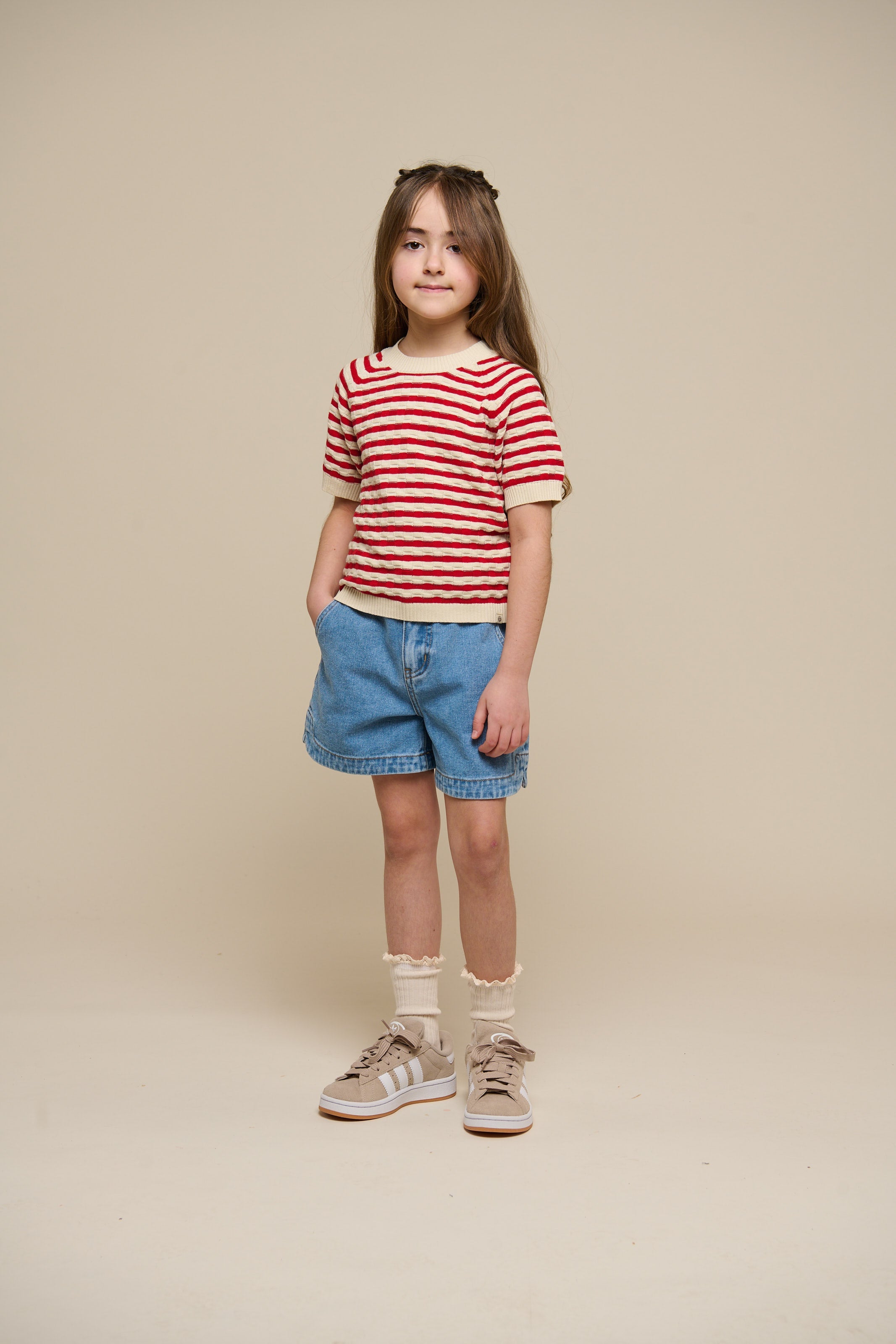 Gestreifter Kurzarm-Baumwollstrick - Tween - Cherry Red Stripe | 101240 Martha