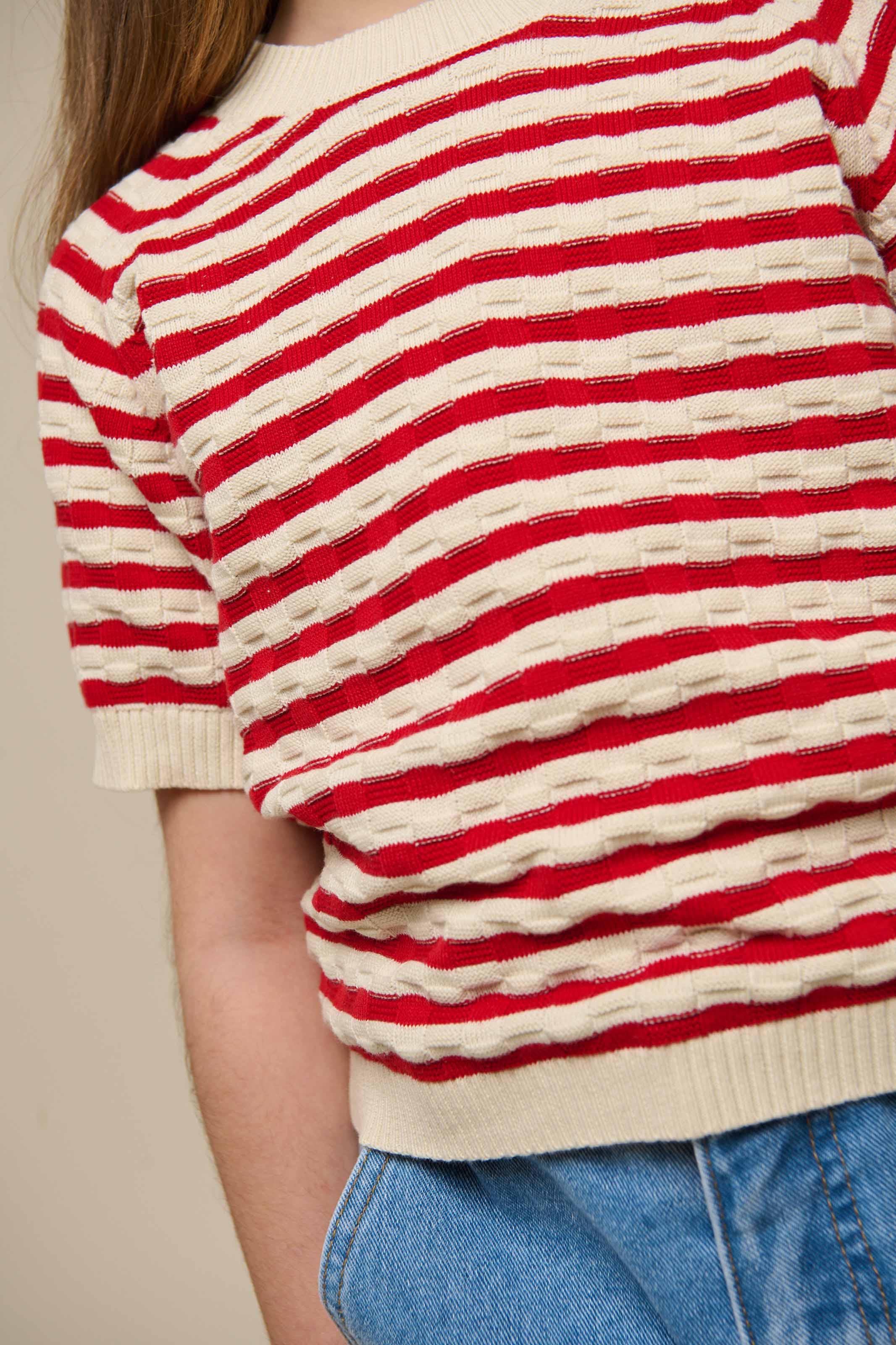 Gestreifter Kurzarm-Baumwollstrick - Tween - Cherry Red Stripe | 101240 Martha