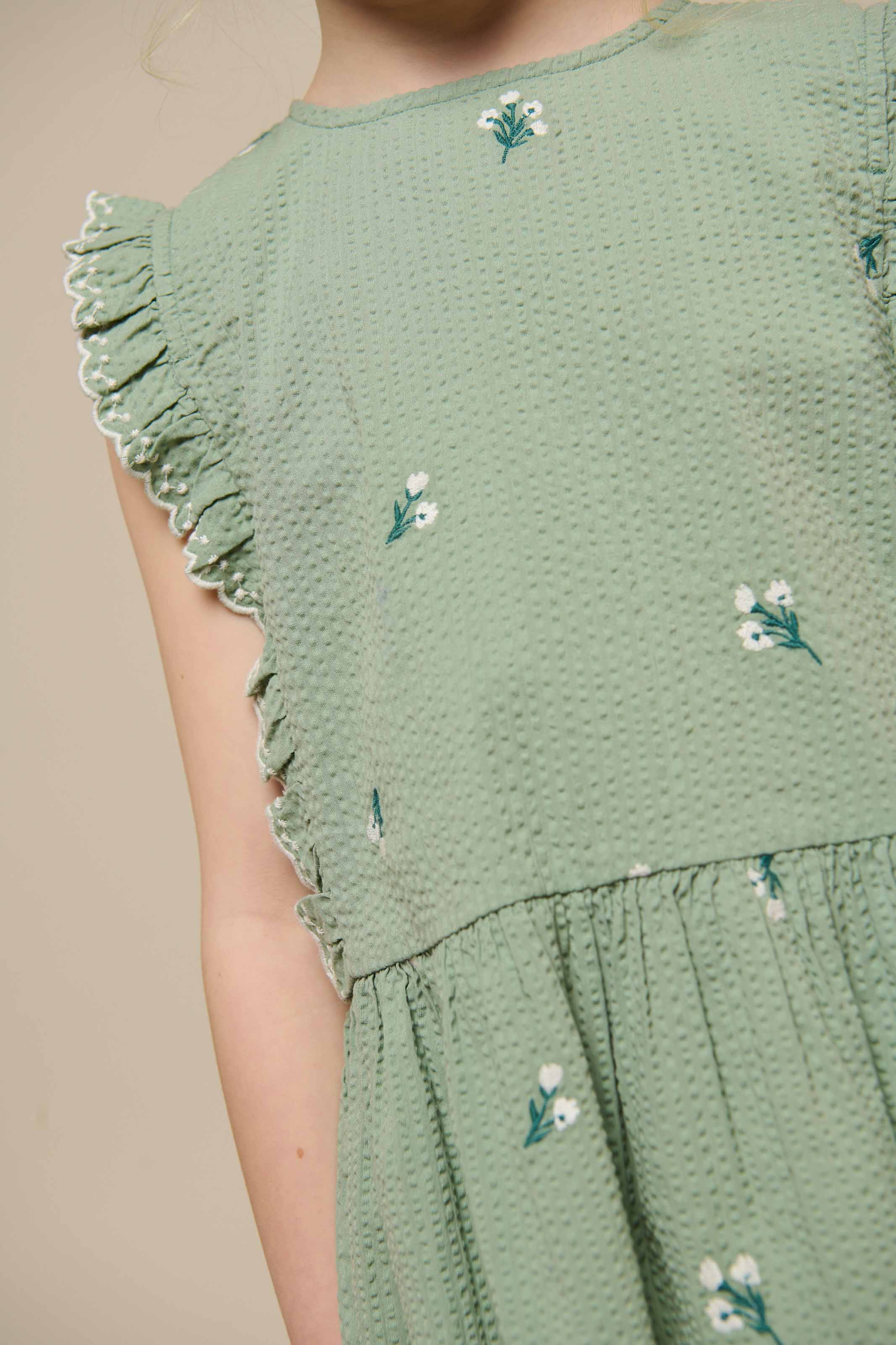 Besticktes Seersucker-Top - Tween - Dusty Green | 100981 Nora