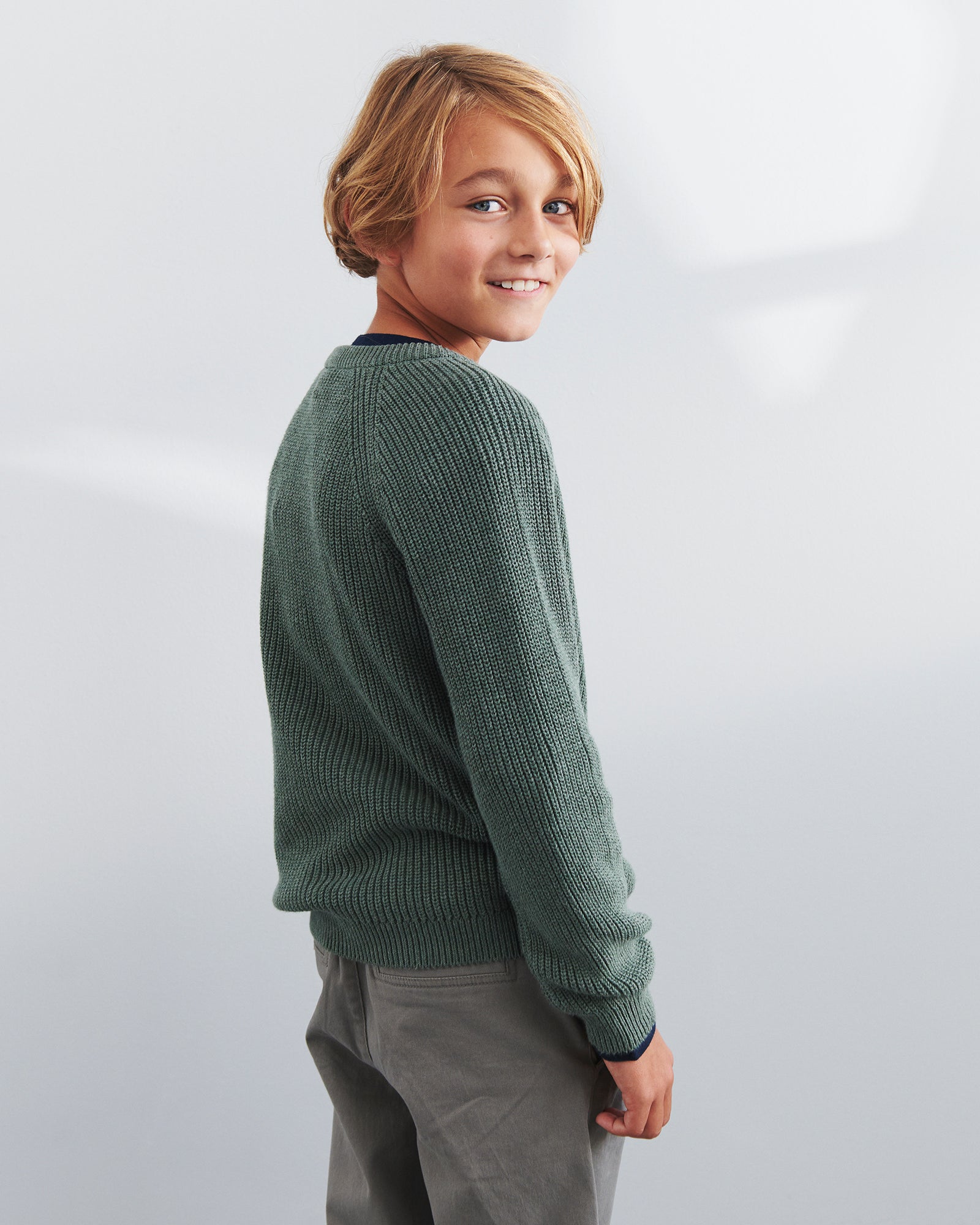 Baumwollstrickpullover - Tweens - Green Melange