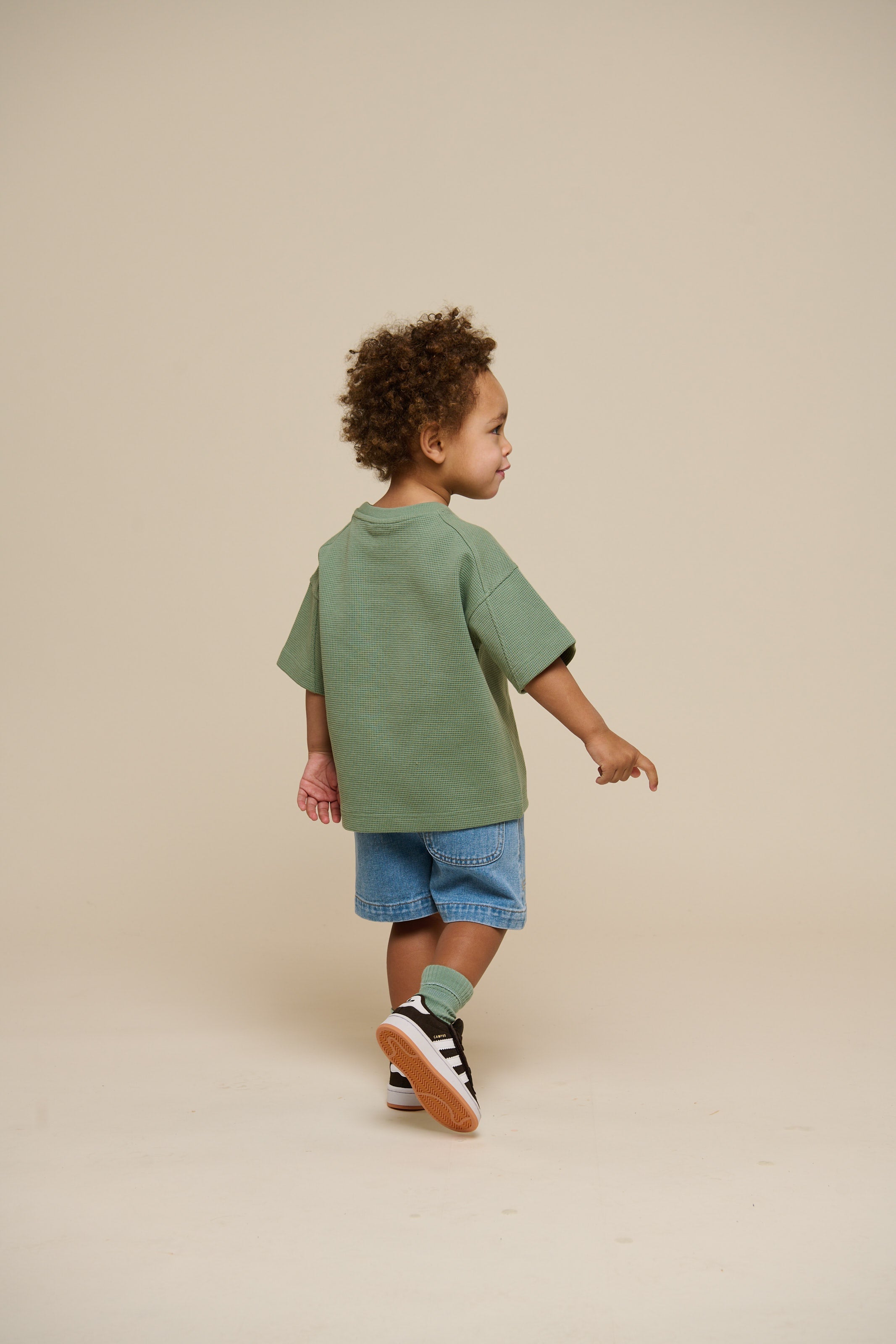 Waffel T-Shirt - Kids - Dusty Green | 101155 Evan