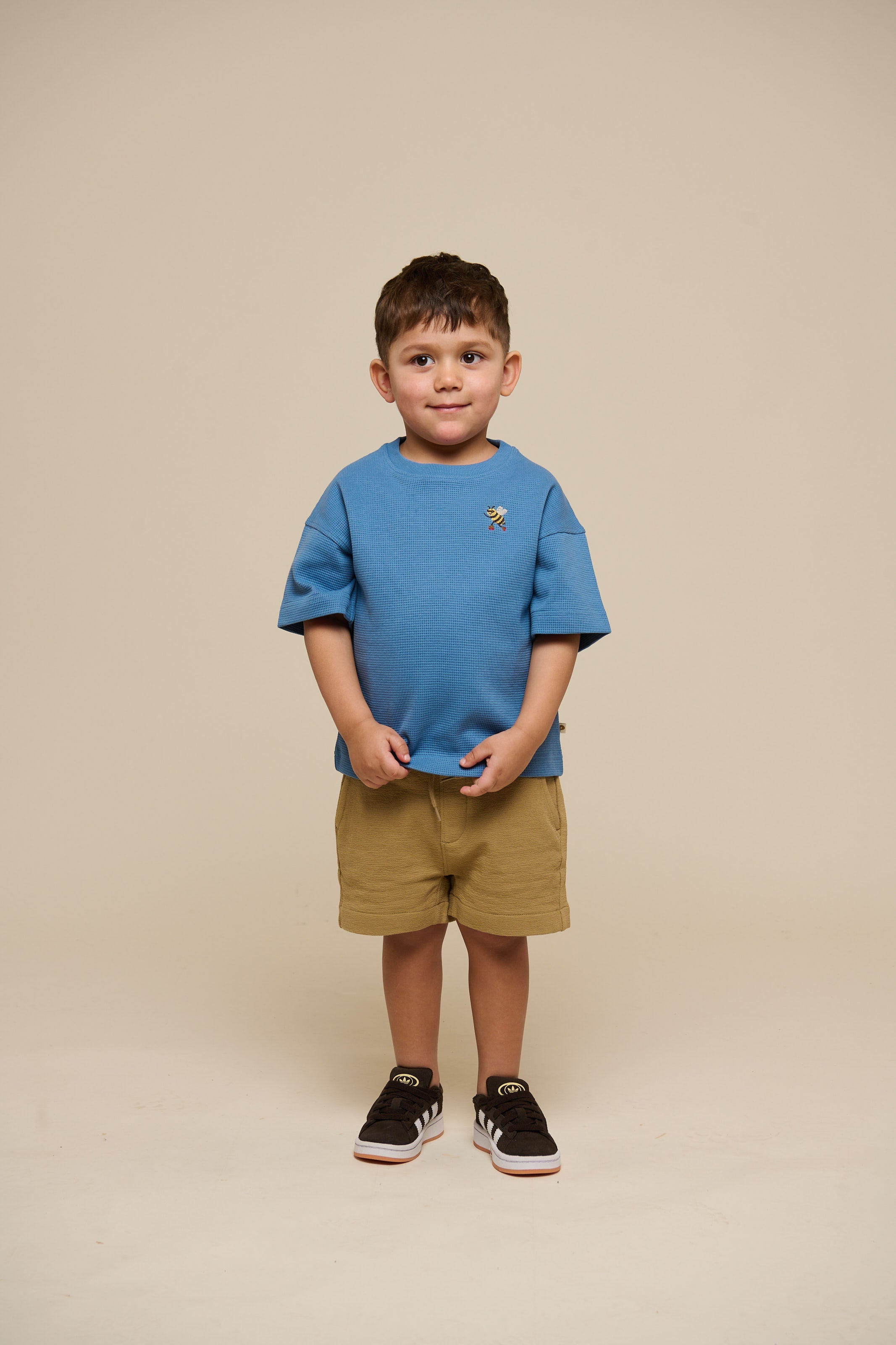 Waffel T-Shirt - Kids - Dusty Blue | 101150 Evan
