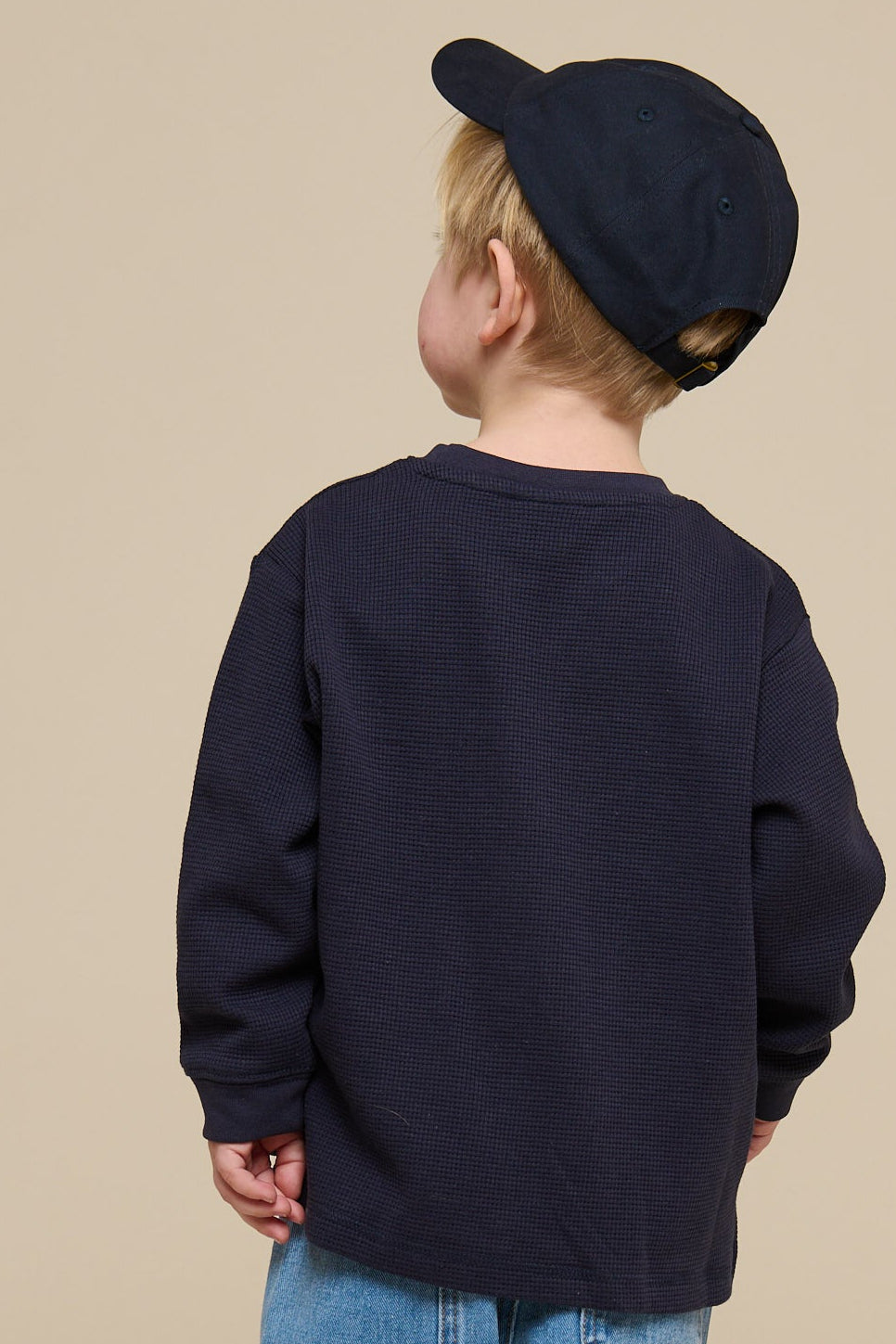 Texturiertes Langarm-T-Shirt - Kids - Navy | 100703 Malthe